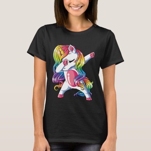 Dabbing Unicorn Girls Kids Rainbow Dab Dance Squad Tシャツ (正面)