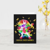 Dabbing Unicorn Gold Ribbon Childhood Cancer Aware カード (黄色い花)