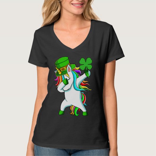 Dabbing Unicorn Happy St Patrick's Day Lucky Shamr Tシャツ (正面)