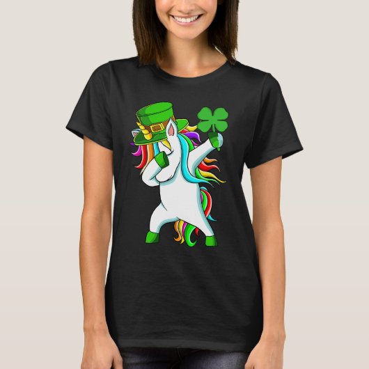 Dabbing Unicorn Happy St Patrick's Day Lucky Shamr Tシャツ (正面)