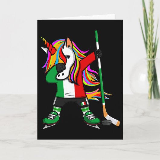 Dabbing Unicorn Italy Ice Hockey Fans Jersey Winte カード (正面)
