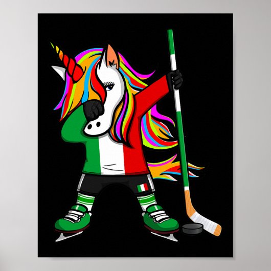 Dabbing Unicorn Italy Ice Hockey Fans Jersey Winte ポスター (正面)
