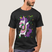 Dabbing Unicorn Jester Hat Mask Mardi Gras Festiva Tシャツ (正面)