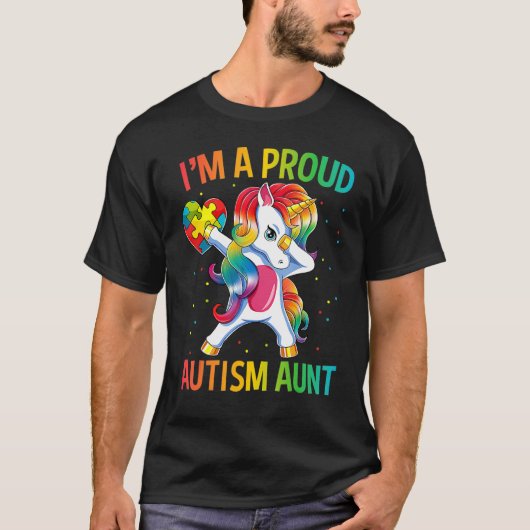 Dabbing Unicorn Proud Autism Aunt Autism Awareness Tシャツ (正面)