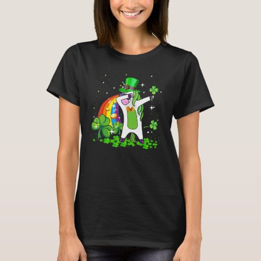 Dabbing Unicorn Rainbow Happy St Patricks Day Iris Tシャツ (正面)