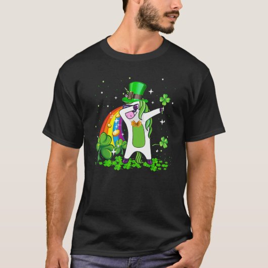Dabbing Unicorn Rainbow Happy St Patricks Day Iris Tシャツ (正面)