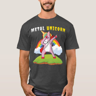 Dabbing Unicorn Rainbow Metal Music Heavy Rock fri Tシャツ