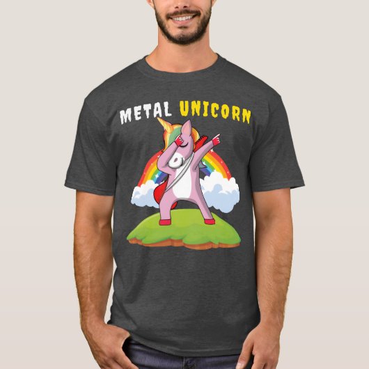 Dabbing Unicorn Rainbow Metal Music Heavy Rock fri Tシャツ (正面)