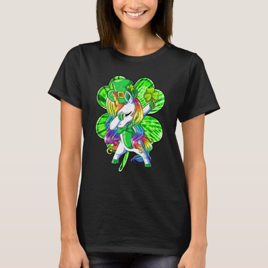 Dabbing Unicorn Shamrock Leprechaun St Patricks Da Tシャツ (正面)