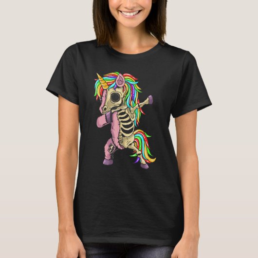 Dabbing Unicorn Skeleton Halloween for Boys Kids Tシャツ (正面)