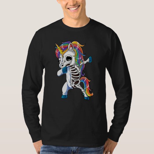 Dabbing Unicorn Skeleton Halloween Girls Dab  1 Tシャツ (正面)
