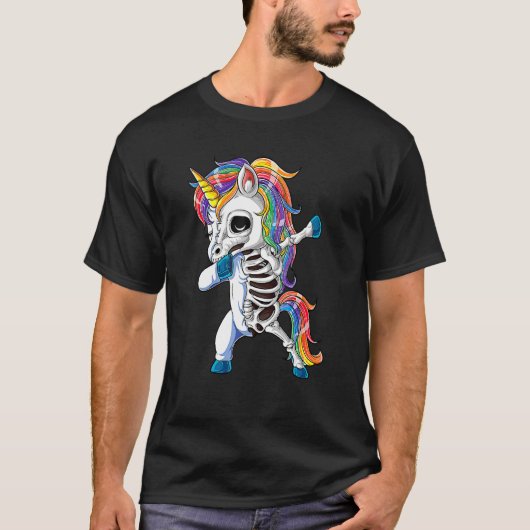 Dabbing Unicorn Skeleton Skulls Halloween Boys Gir Tシャツ (正面)