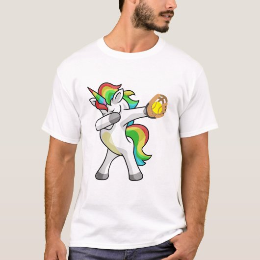 Dabbing Unicorn Softball Player Funny Dab Dance Ra Tシャツ (正面)