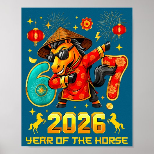 Dabbing Zodiac Horse Lunar New Year Chinese New Ye ポスター (正面)