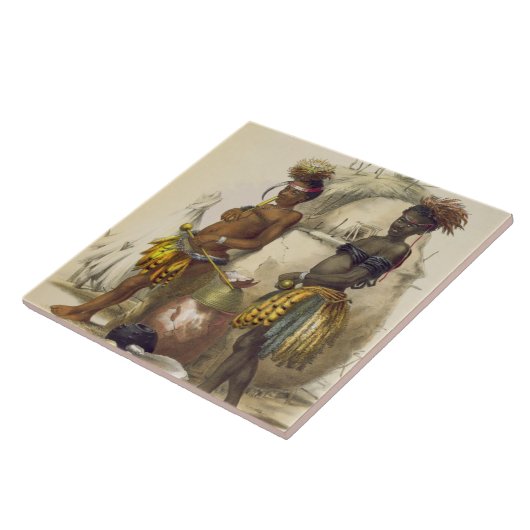 DabiyakiおよびUpapaziの踊りの服のズールーの男の子、 タイル (側面)