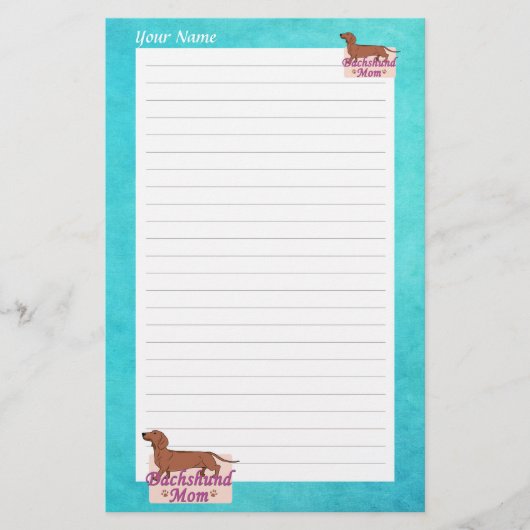 Dachshandあなたの名前ママティール(緑がかった色)エッジ線の文房具 便箋 (正面)