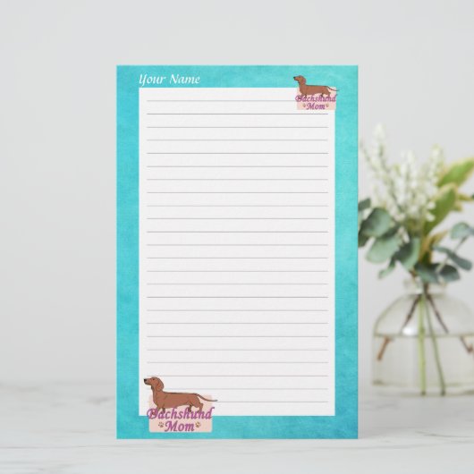 Dachshandあなたの名前ママティール(緑がかった色)エッジ線の文房具 便箋 (スタンド正面)