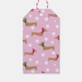 Dachshandかわいいピンクのクリスマススノーフレークのギフトラベル ギフトタグ