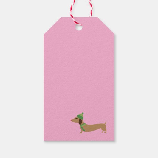 Dachshandかわいいピンクのクリスマススノーフレークのギフトラベル ギフトタグ (裏面)