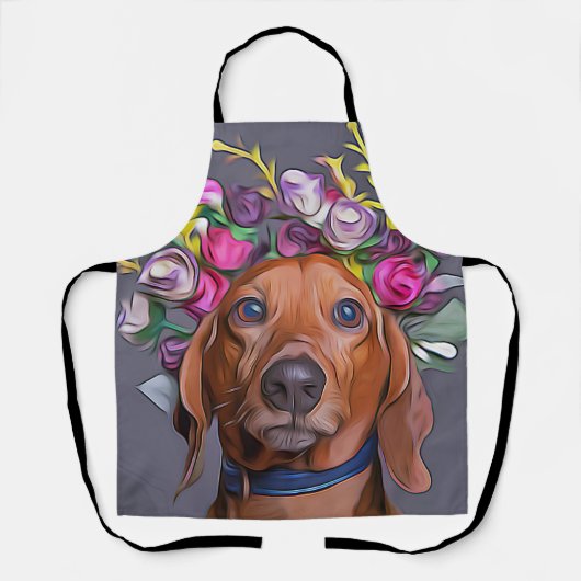 DachshandのクローズアップDachshandの花を着て エプロン (正面)