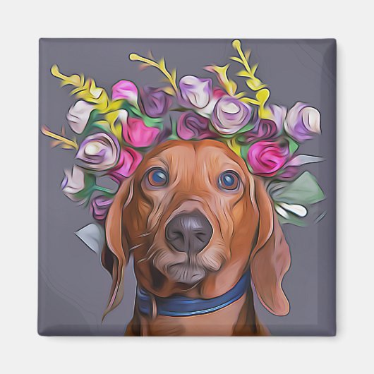 DachshandのクローズアップDachshandの花を着て マグネット (正面)