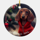 Dachshandクリスマスの日付またはペットの写真の追加 セラミックオーナメント (裏面)