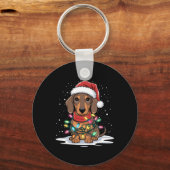 Dachshandクリスマスライトサンタハットドッグラバーホール キーホルダー (正面)