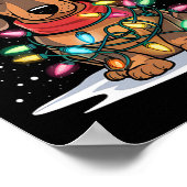 Dachshandクリスマスライトサンタハットドッグラバーホール ポスター (角)