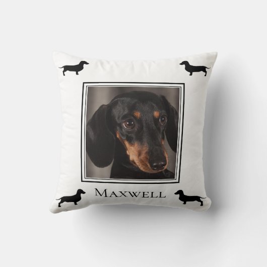 Dachshandシルエットあなたの写真パーソナライズされた クッション (裏面)