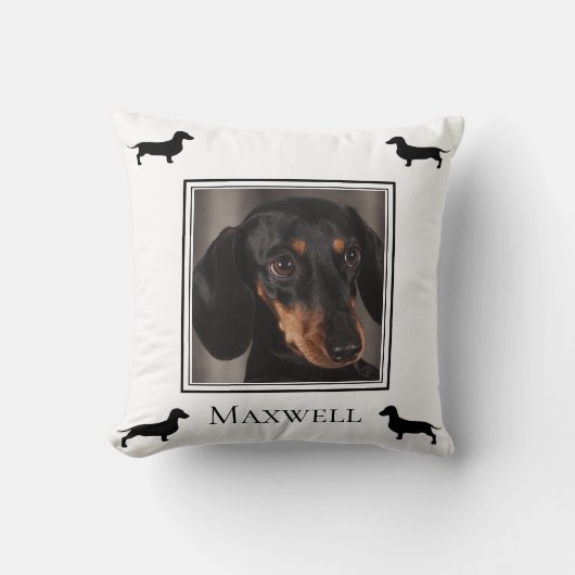 Dachshandシルエットあなたの写真パーソナライズされた クッション (正面)