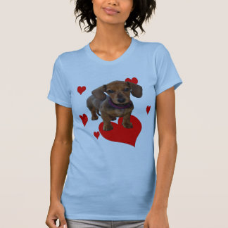 DACHSHANDパピーとハートフロント印刷 Tシャツ