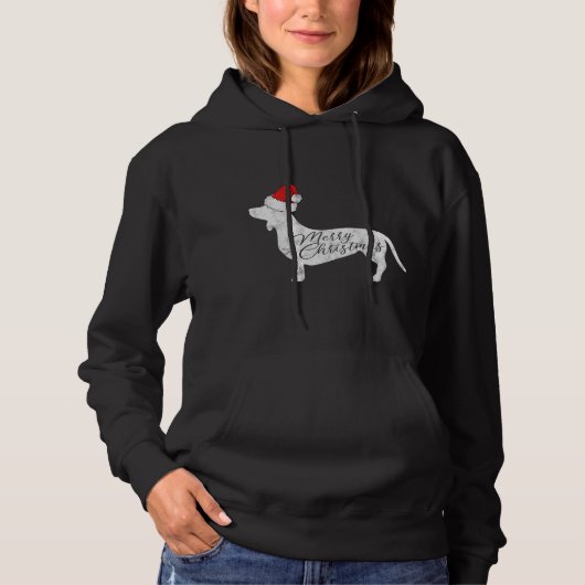 DachshandメリークリスマスIドキシーサンタシルエット パーカ (正面)