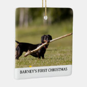 DACHSHAND初めてのクリスマス写真名年 セラミックオーナメント (右)