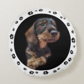 Dachshand子犬の写真のポープリント ラウンドクッション (裏面)