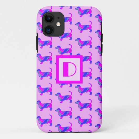 Dachshand / Daxie Dog Lover Pink & Blue Monogram Case-Mate iPhoneケース (裏面)