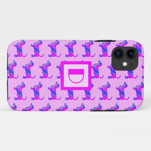 Dachshand / Daxie Dog Lover Pink & Blue Monogram Case-Mate iPhoneケース (裏面(横))