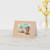 Dachshand on theビーチグリーティ空白のングカード カード (黄色い花)