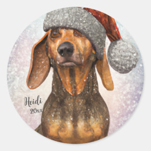 Dachshand, Santa Dog, Personalization,クリスマス ラウンドシール