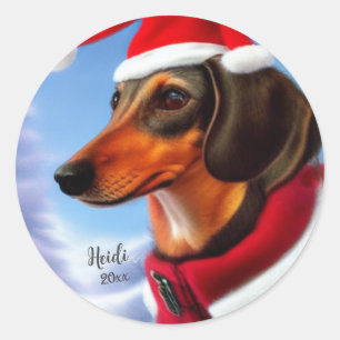 Dachshand, Santa Dog, Personalization,クリスマス ラウンドシール