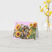Dachshundひまわり任意の大事な行事グリーティングカード カード (黄色い花)