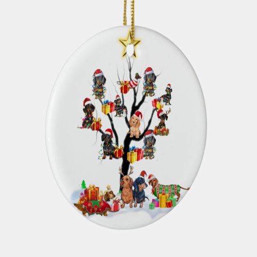 Dachshundクリスマスオンツリーシャツシャツクリスマスギフトアイディア セラミックオーナメント (右)
