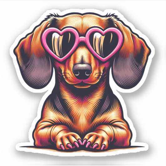 Dachshundビニールステッカー – ハート眼鏡 シール (正面)