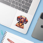 Dachshundビニールステッカー – ハート眼鏡 シール (ノートパソコンとiPhone)