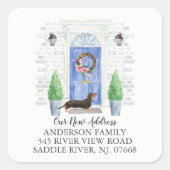 Dachshundブルードア新しいアドレスラベルシール スクエアシール (正面)