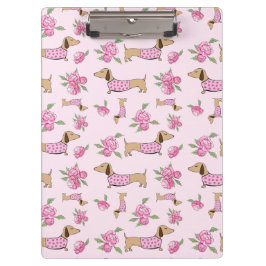 Dachshund事務用品 – ピンクフローラ クリップボード