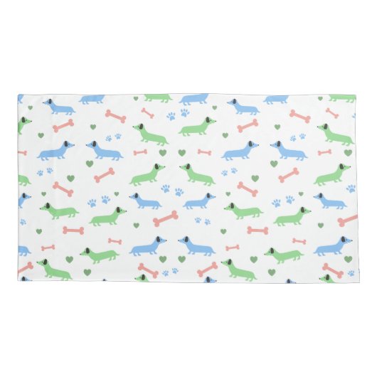 Dachshund犬かわいいドキシズポーズグリーン 枕カバー (裏面-左)