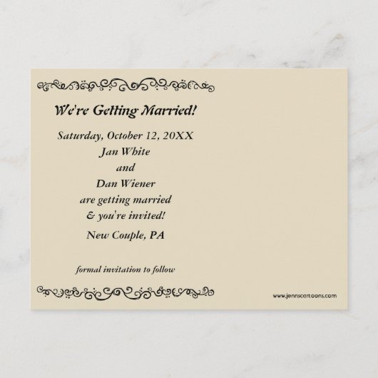 Dachshund犬のシルエット結婚式の日付を保存 案内ポストカード (裏面)