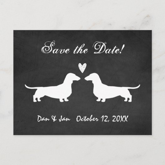 Dachshund犬のシルエット結婚式の日付を保存 案内ポストカード (正面)