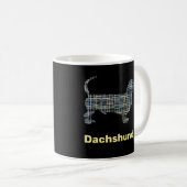 Dachshund黄色と青のグリッド線 コーヒーマグカップ (正面右)