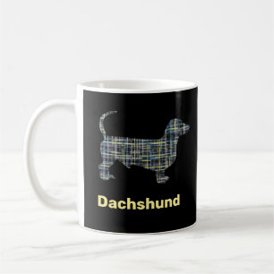 Dachshund黄色と青のグリッド線 コーヒーマグカップ